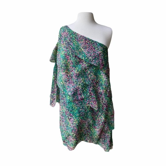 BCBGMaxAzria One Shoulder Tiered Mini Silk Dress - Picture 1 of 10